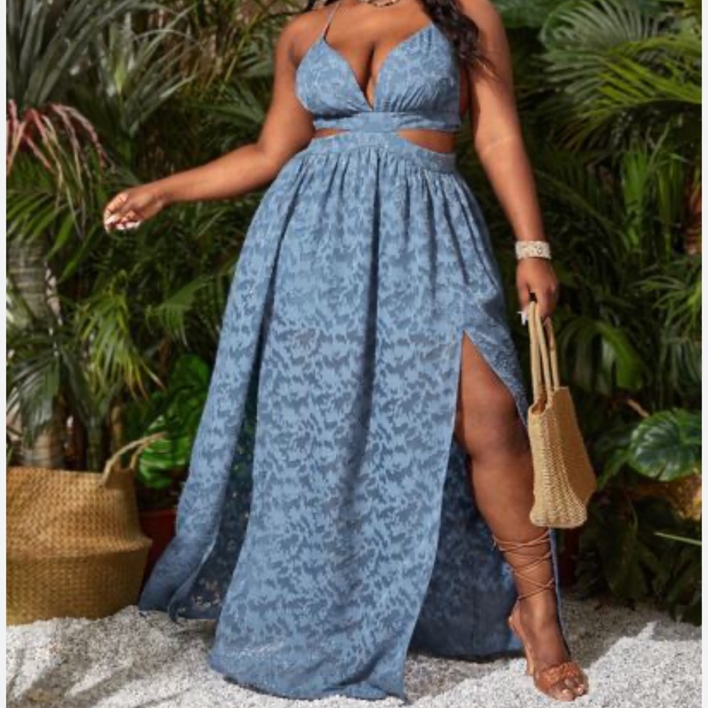 SHEIN Slayr Plus Tie Backless Split Thigh Applique Floral Jacquard